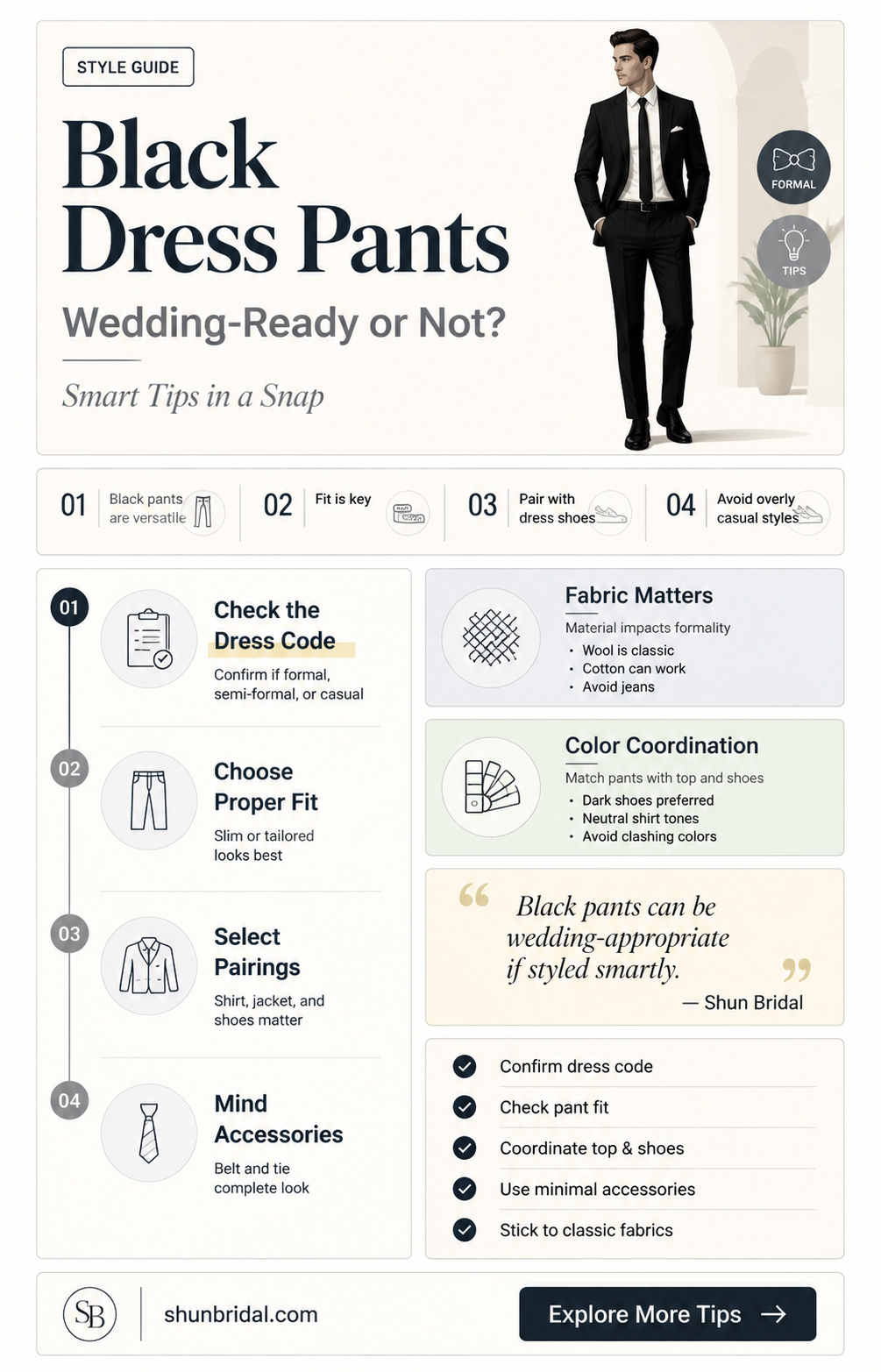 are black dress pants appropriate for a wedding