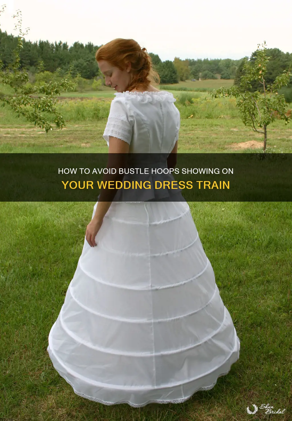 can see bustle hoops really bad on wedding dress train