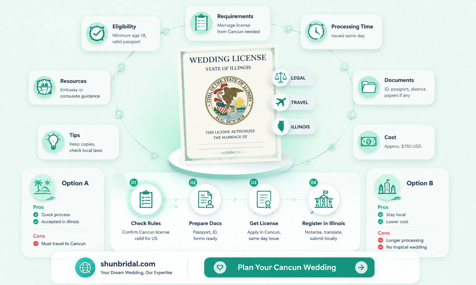 are cancun wedding licenses honored in Illinois