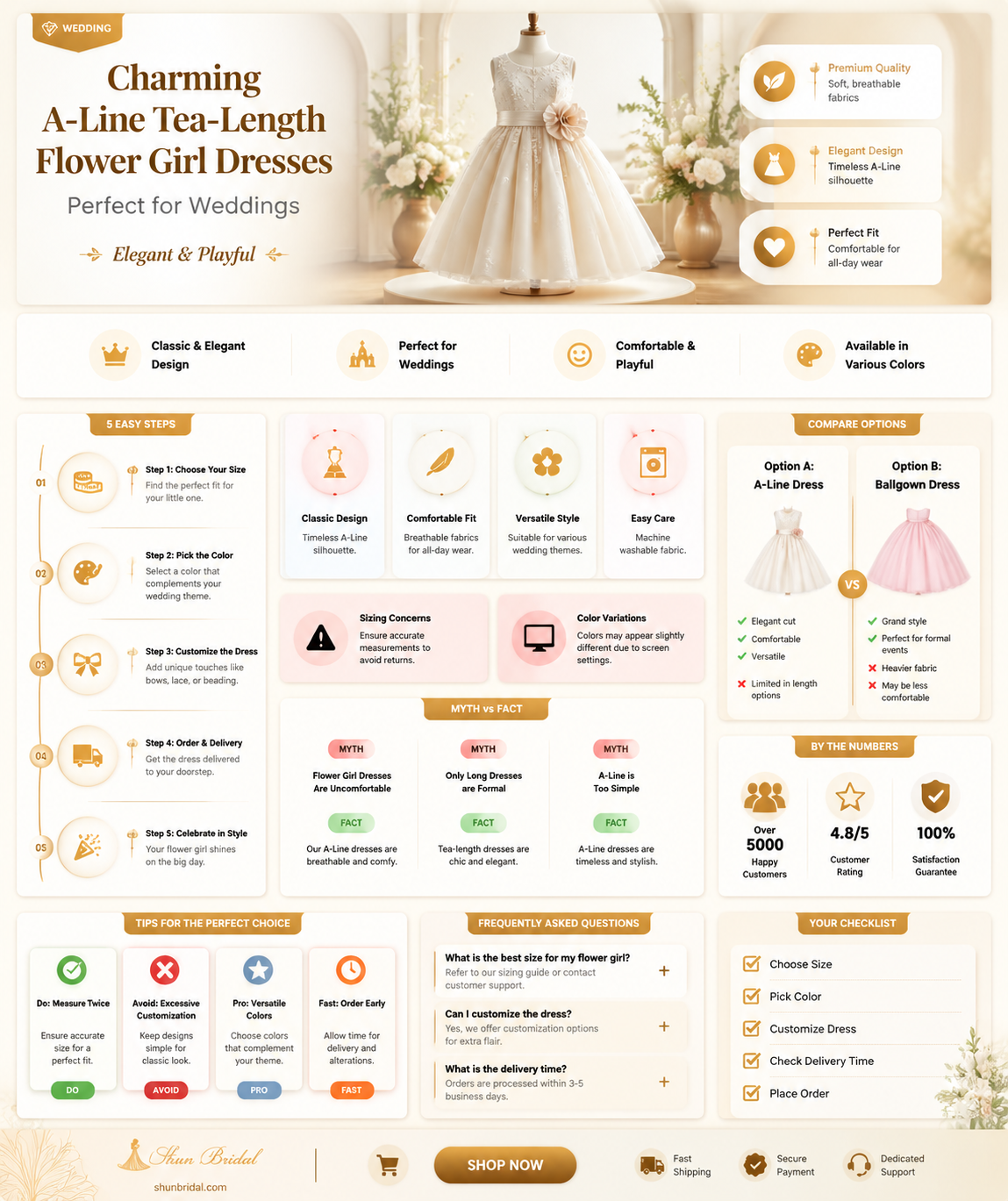 a-line tea-length flower girl dress