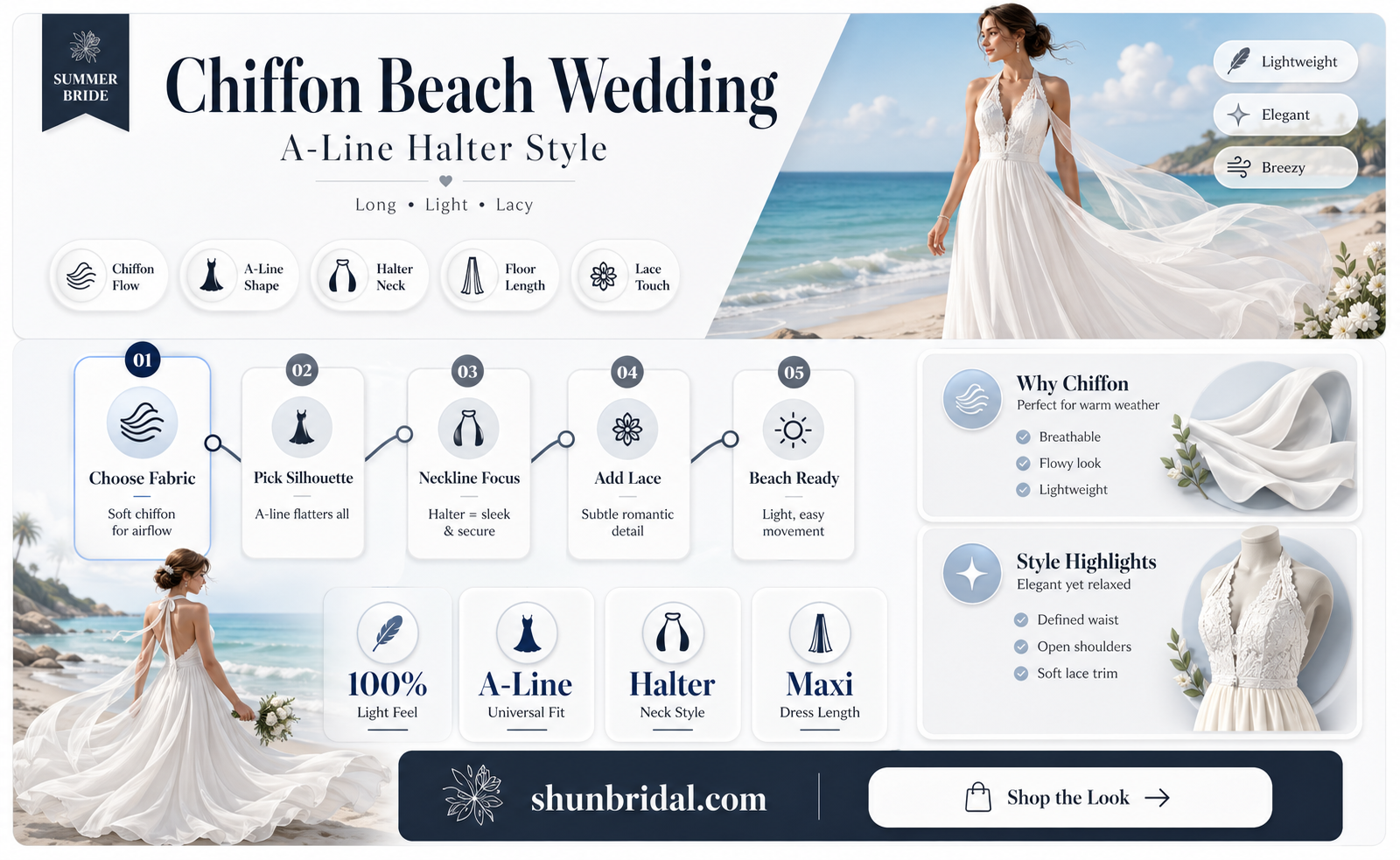 a-line halter sleeveless chiffon long beach wedding dress with lace