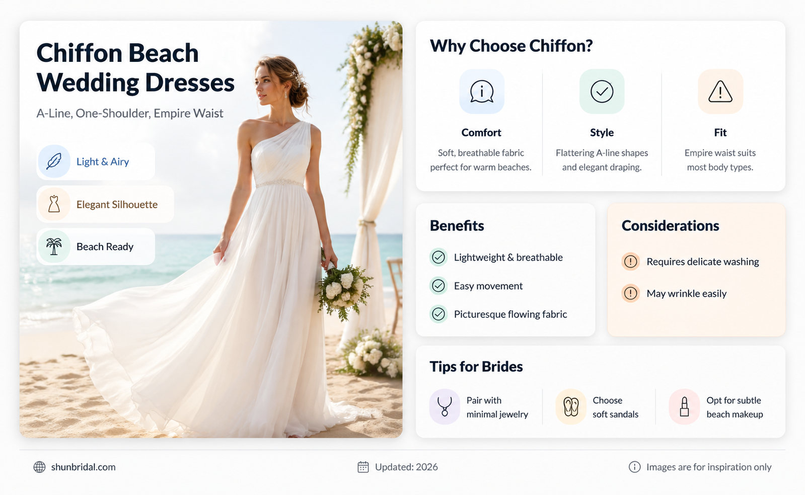 a-line one-shoulder empire waistline chiffon beach wedding dresses