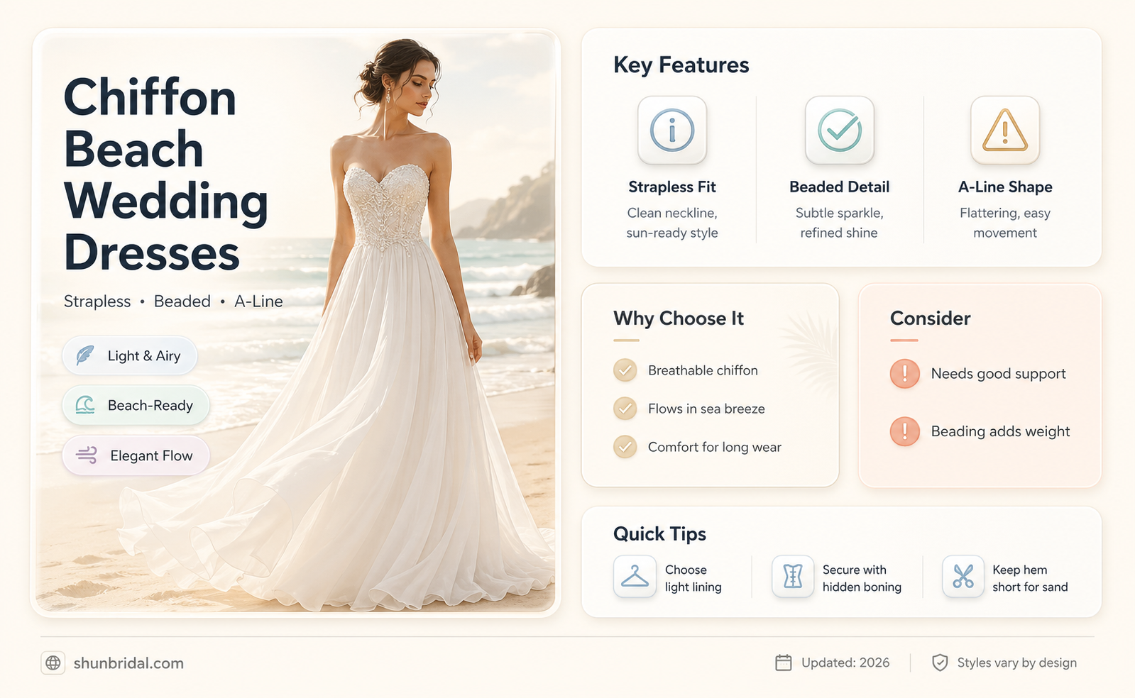 a-line strapless chiffon beaded chapel trailing beach wedding dresses