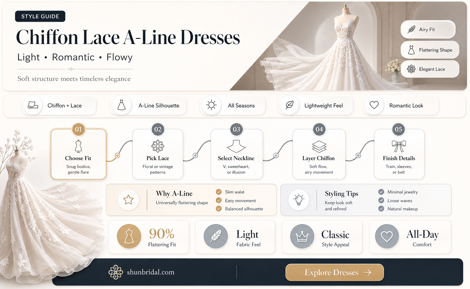 a-line wedding dress champagne court train v-neck chiffon lace