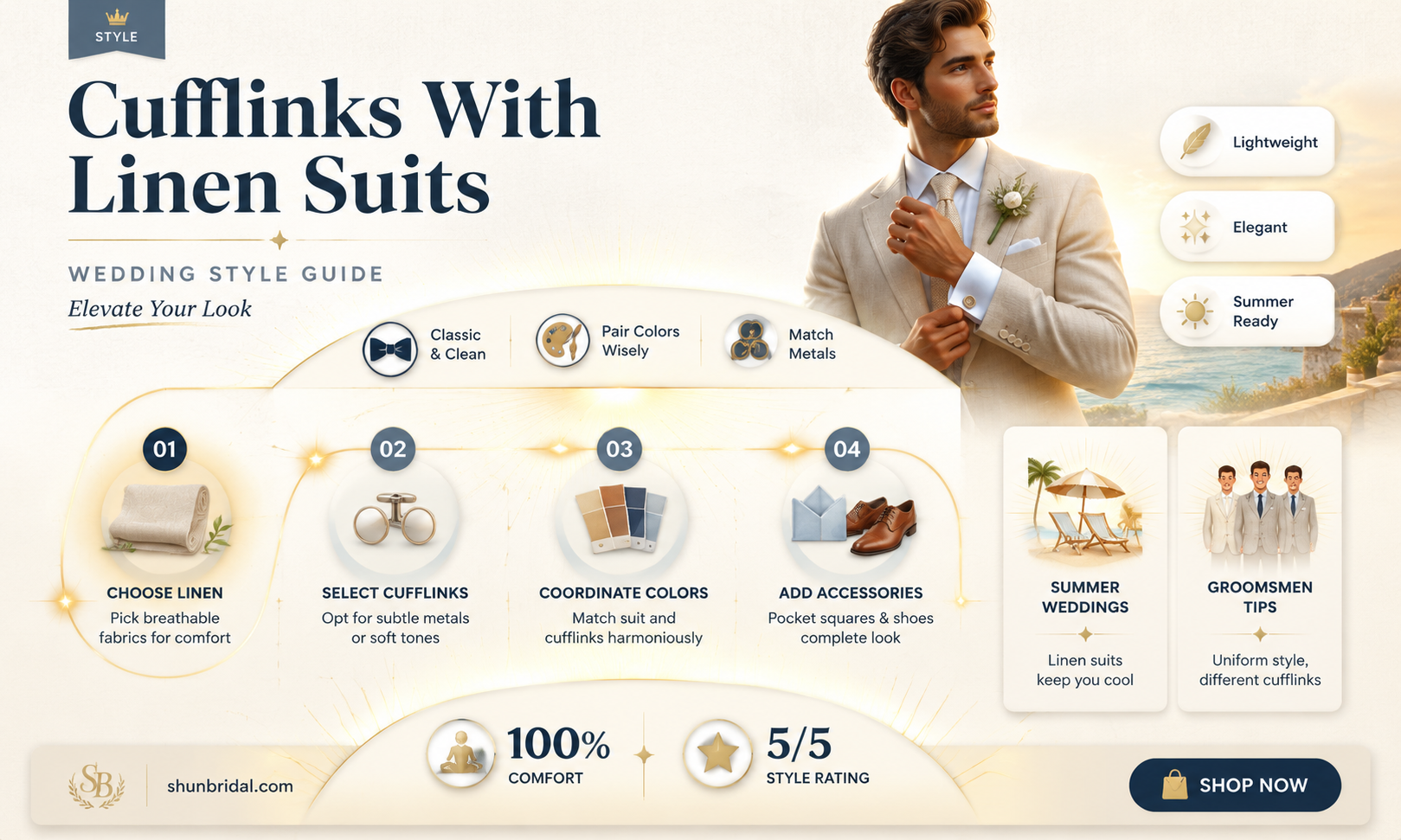 are cufflinks needed for a linen suit at a wedding