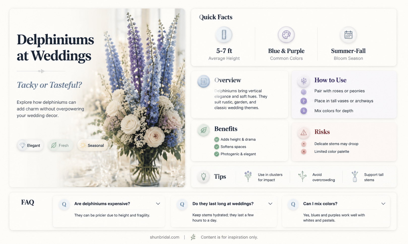 are blue delphiniums tacky for a wedding
