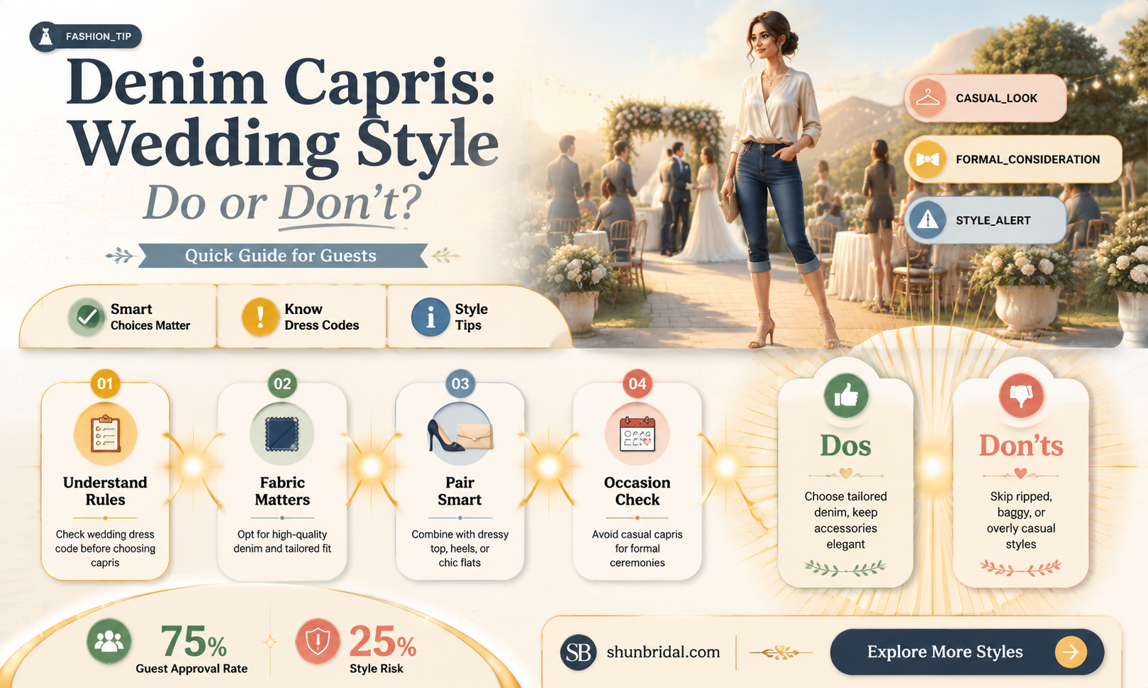 are denim capris considered dressy for wedding