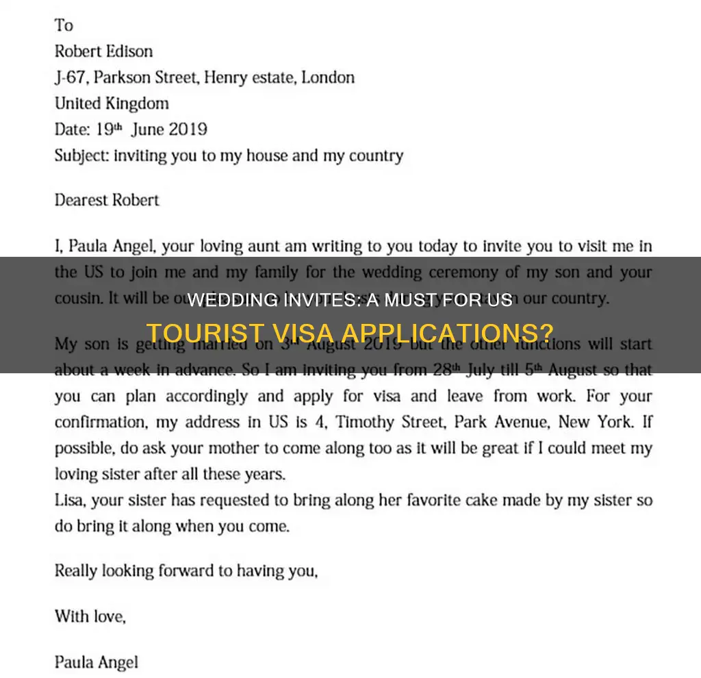 does wedding invitation needed in applying for us tourist visa