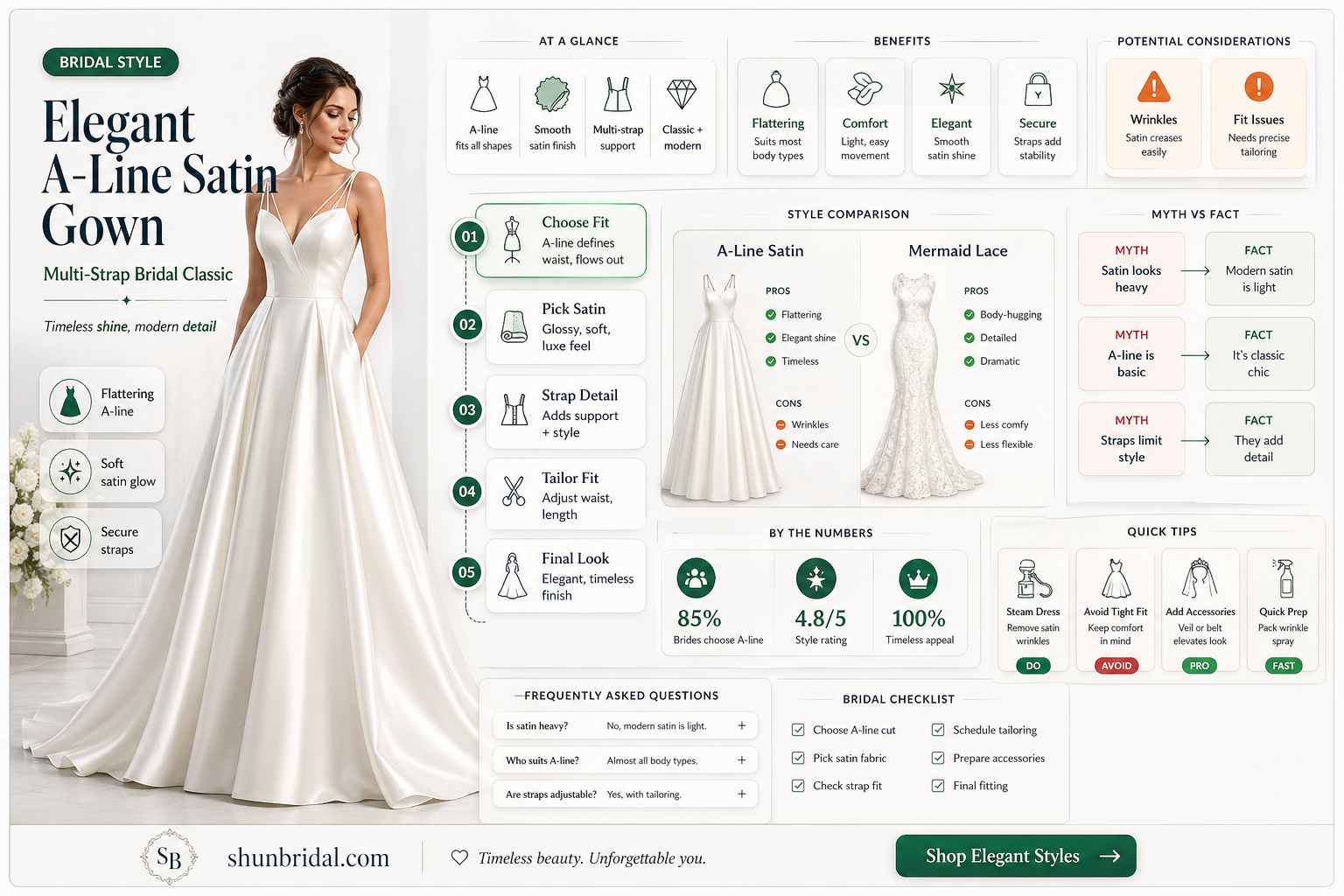 a-line multi strap satin wedding gown
