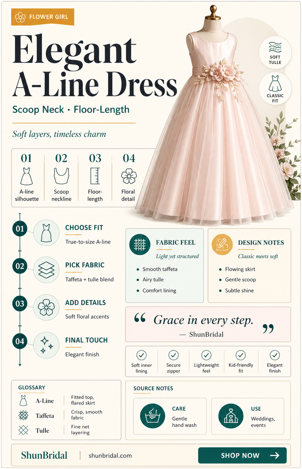a-line scoop floor-length taffeta tulle flower girl dress