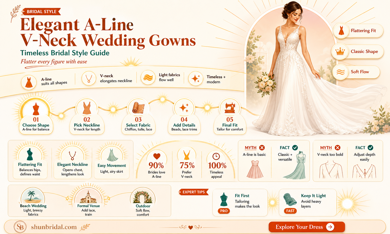 a-line v neck wedding gowns