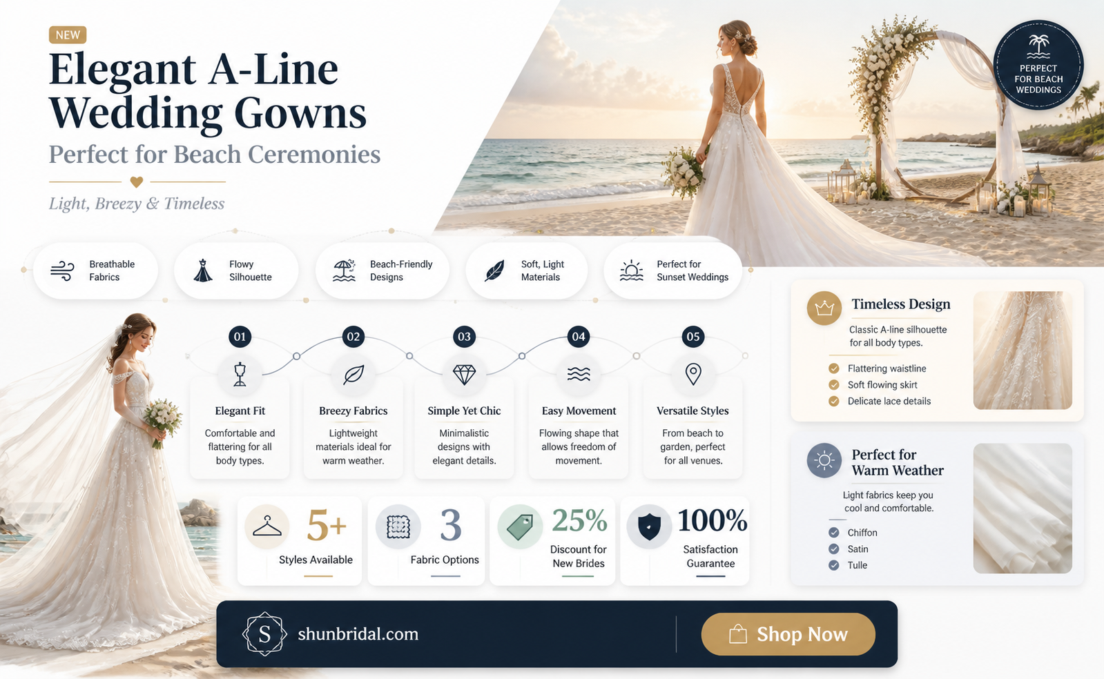 a-line wedding gowns beach