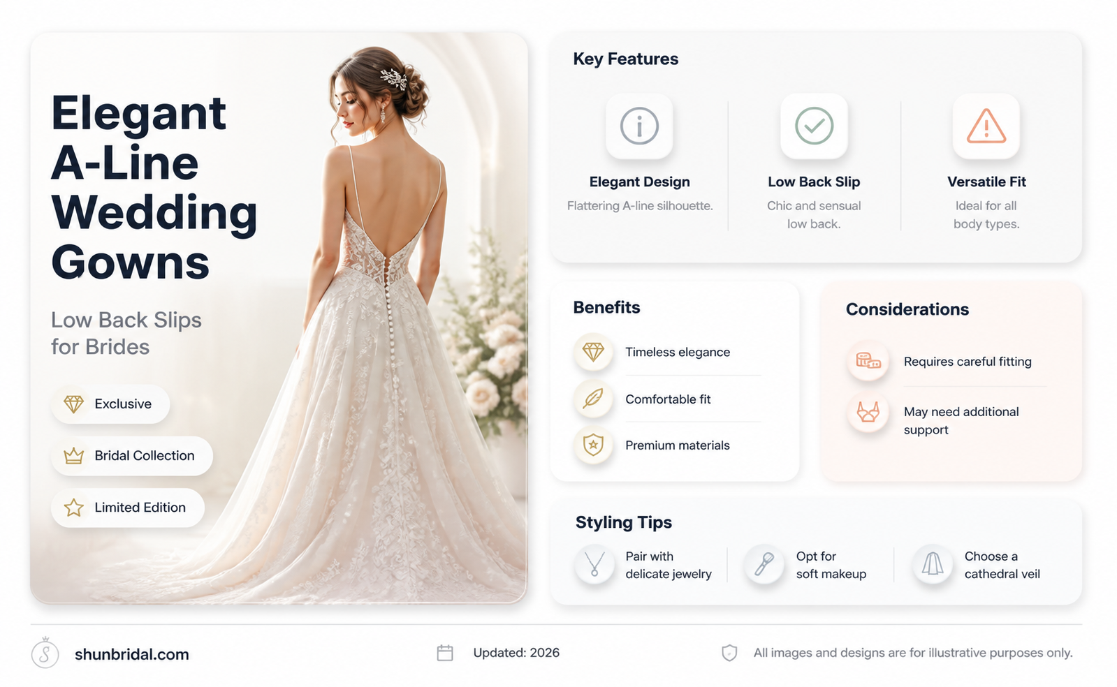 a-line wedding gown low back slips