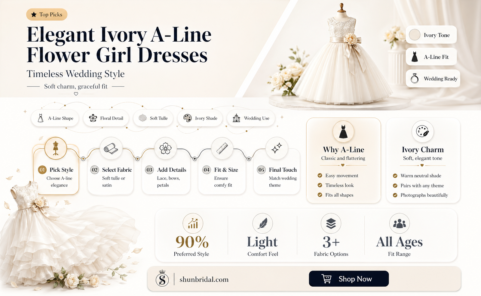 a-line flower girl dresses ivory