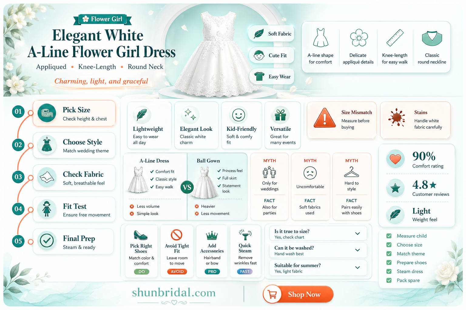 a-line round neck white knee-length flower girl dress with appliques
