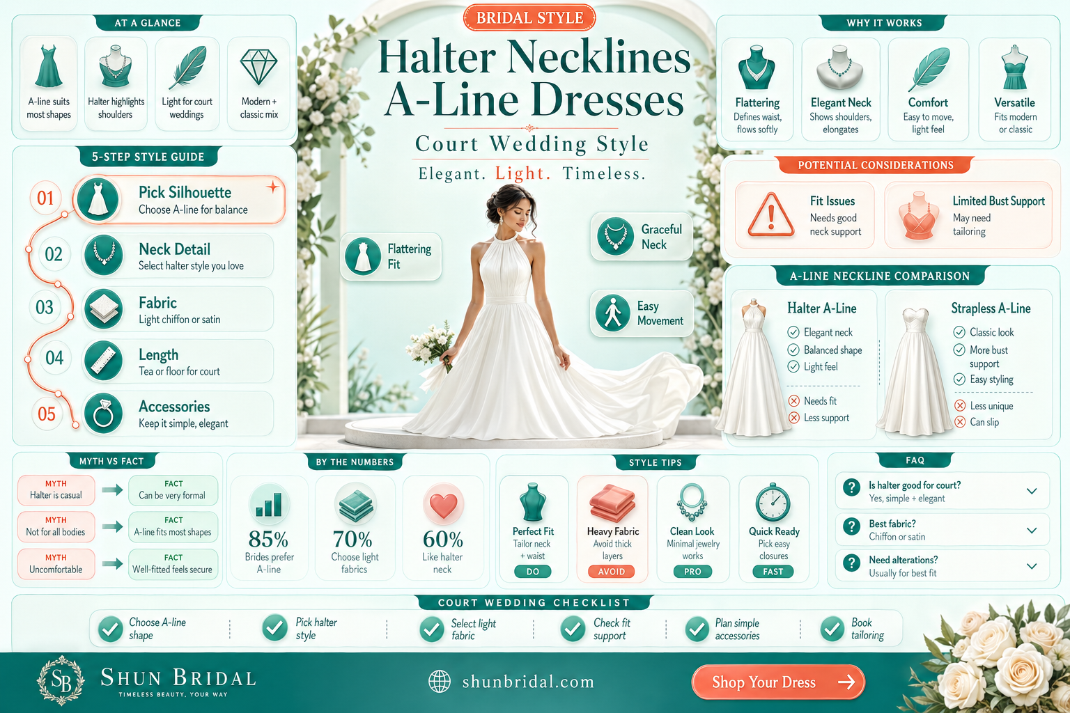 a-line halter court wedding dress