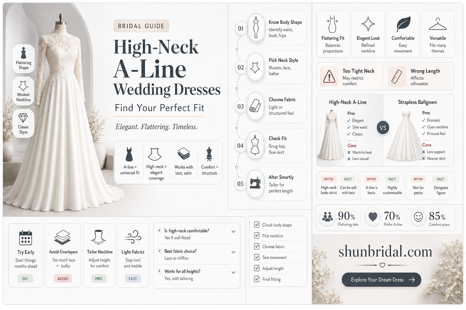 a-line high neck wedding dress