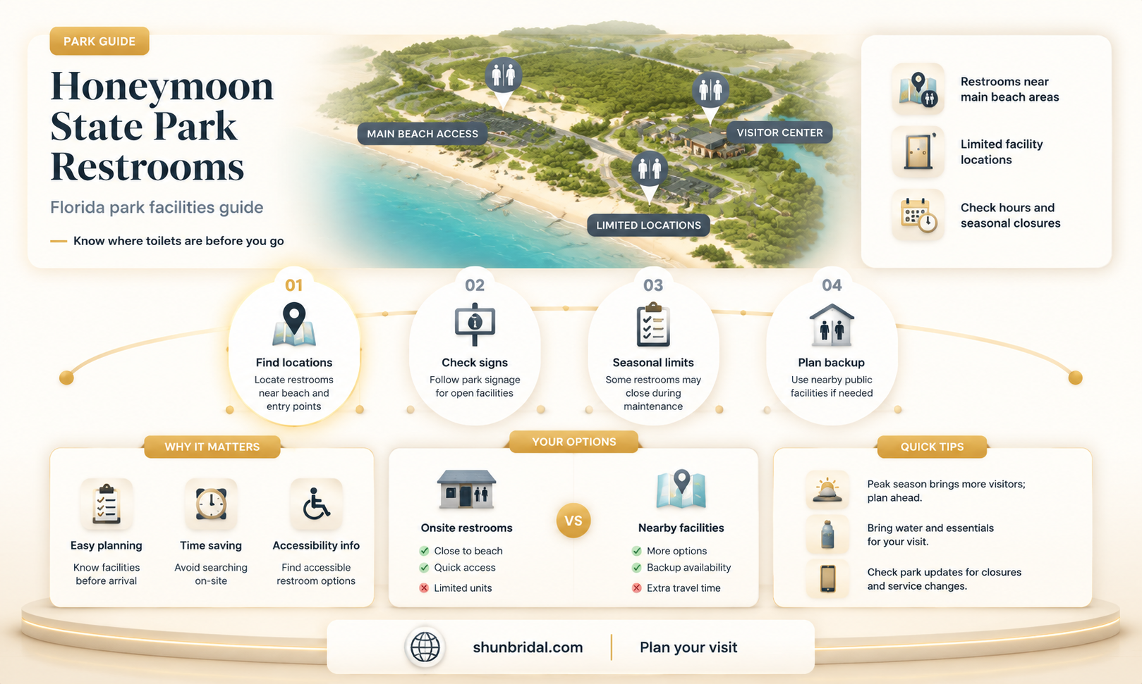 are there public restrooms on honeymoon state park florida