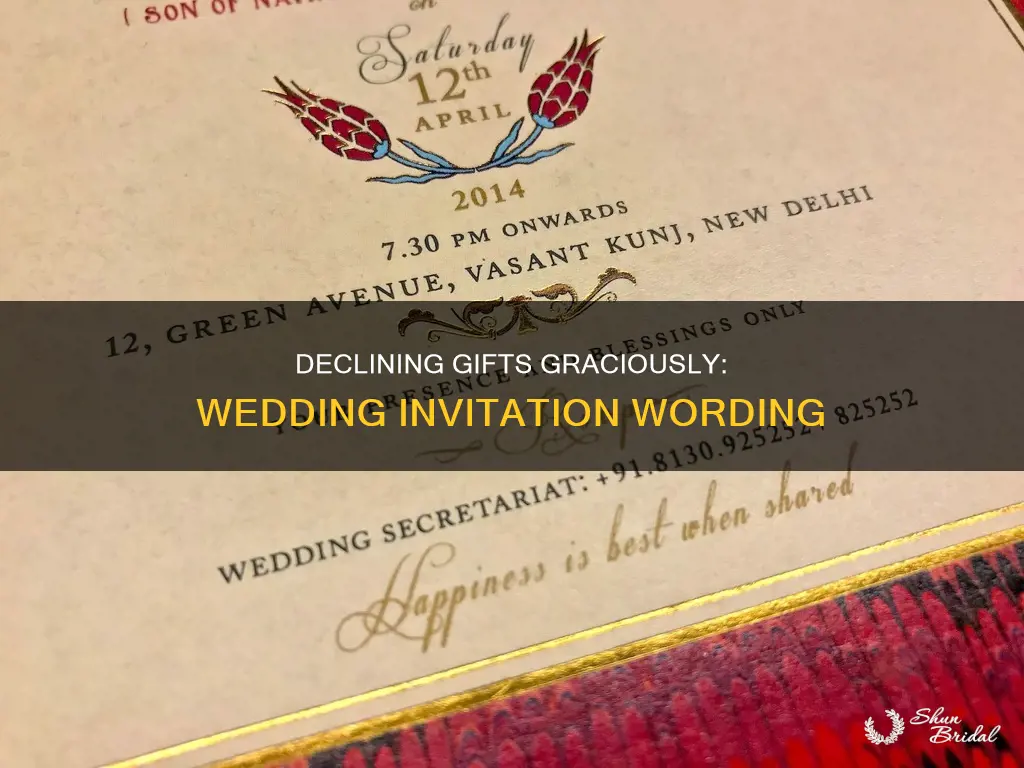 how do I say no gifts on a wedding invitation