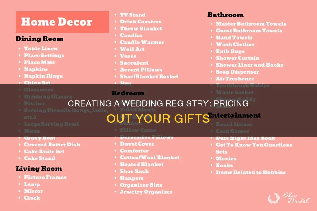how do you price out stuff on your wedding registry