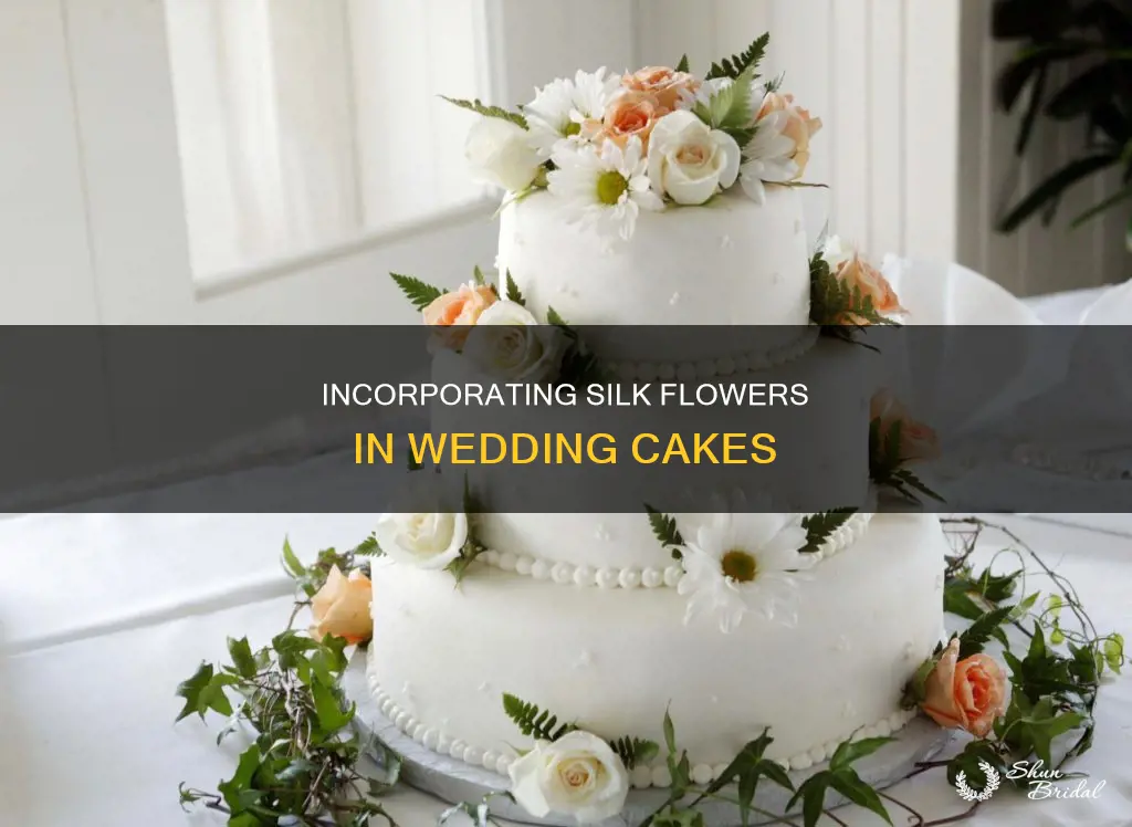 how do you put silk flowers in a wedding cakes