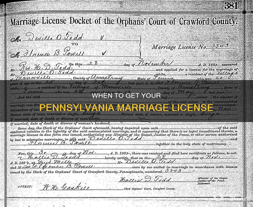how long between marriage license and wedding pa