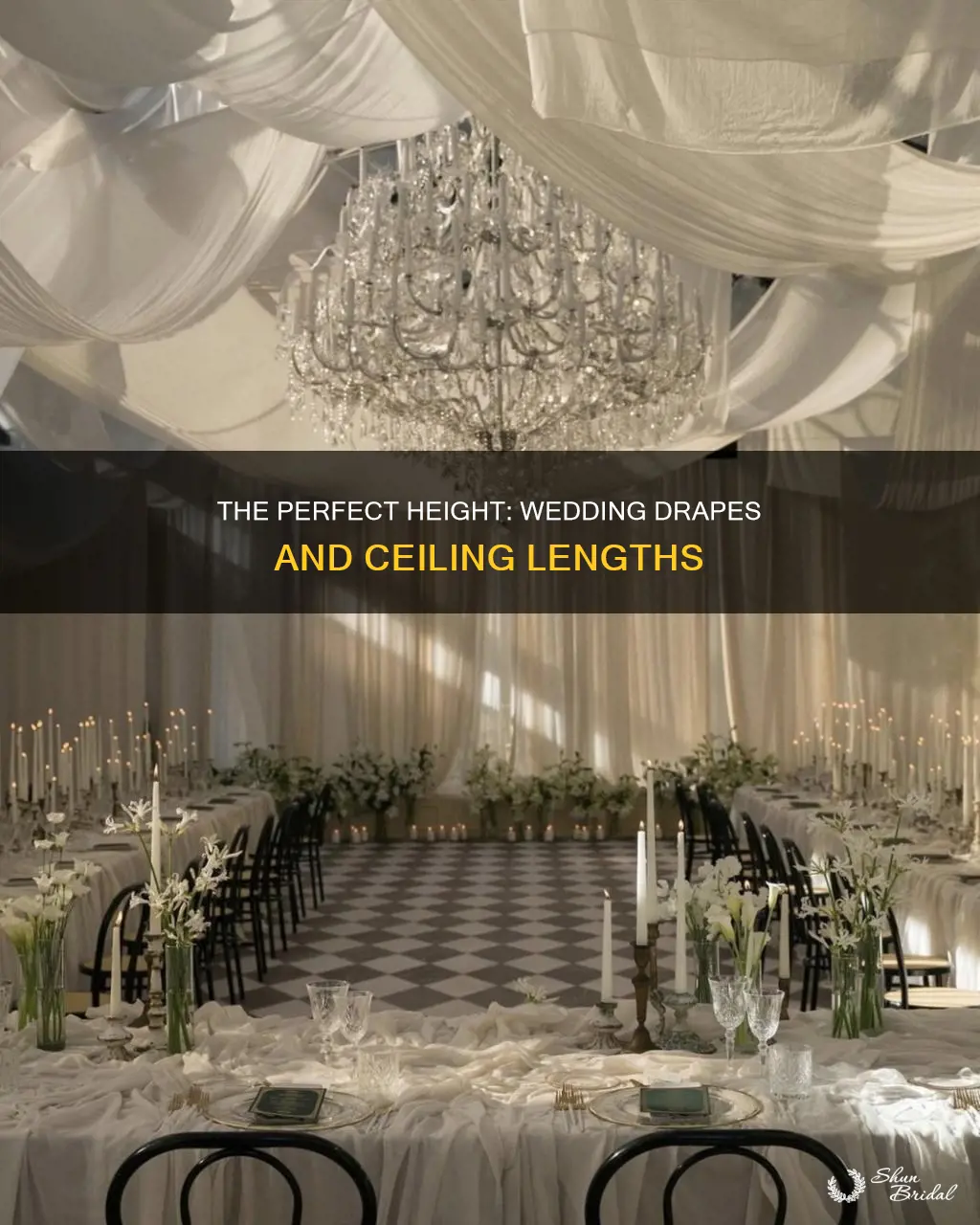 how long should background wedding drapes be from the ceiling