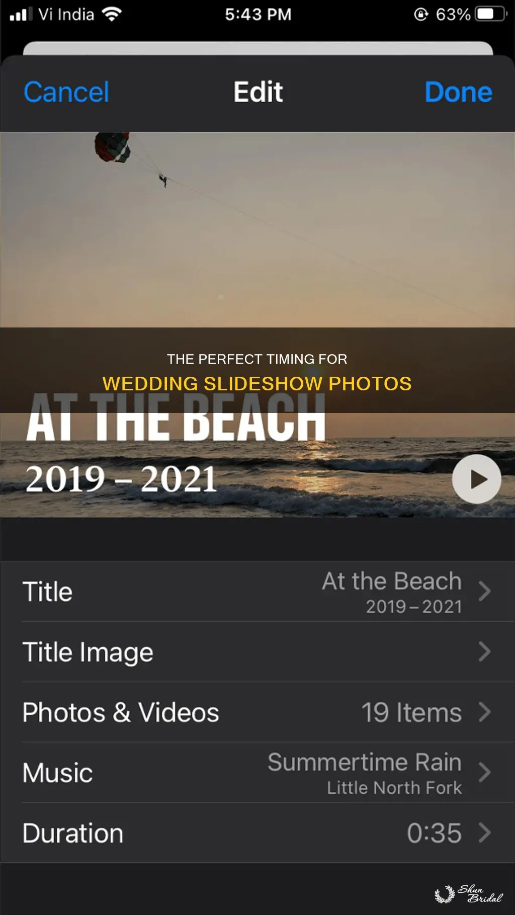 how many seconds per photo in slideshow wedding