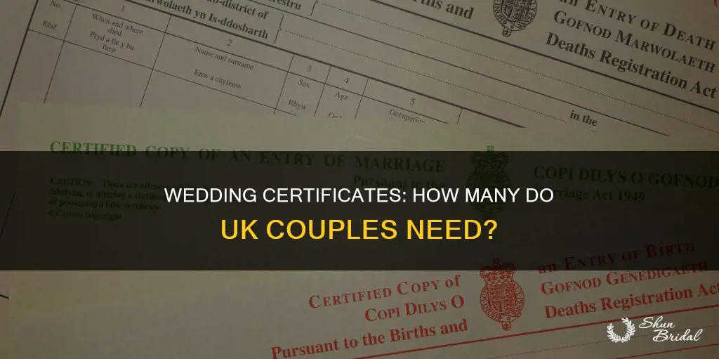 how many wedding certificates do I need uk