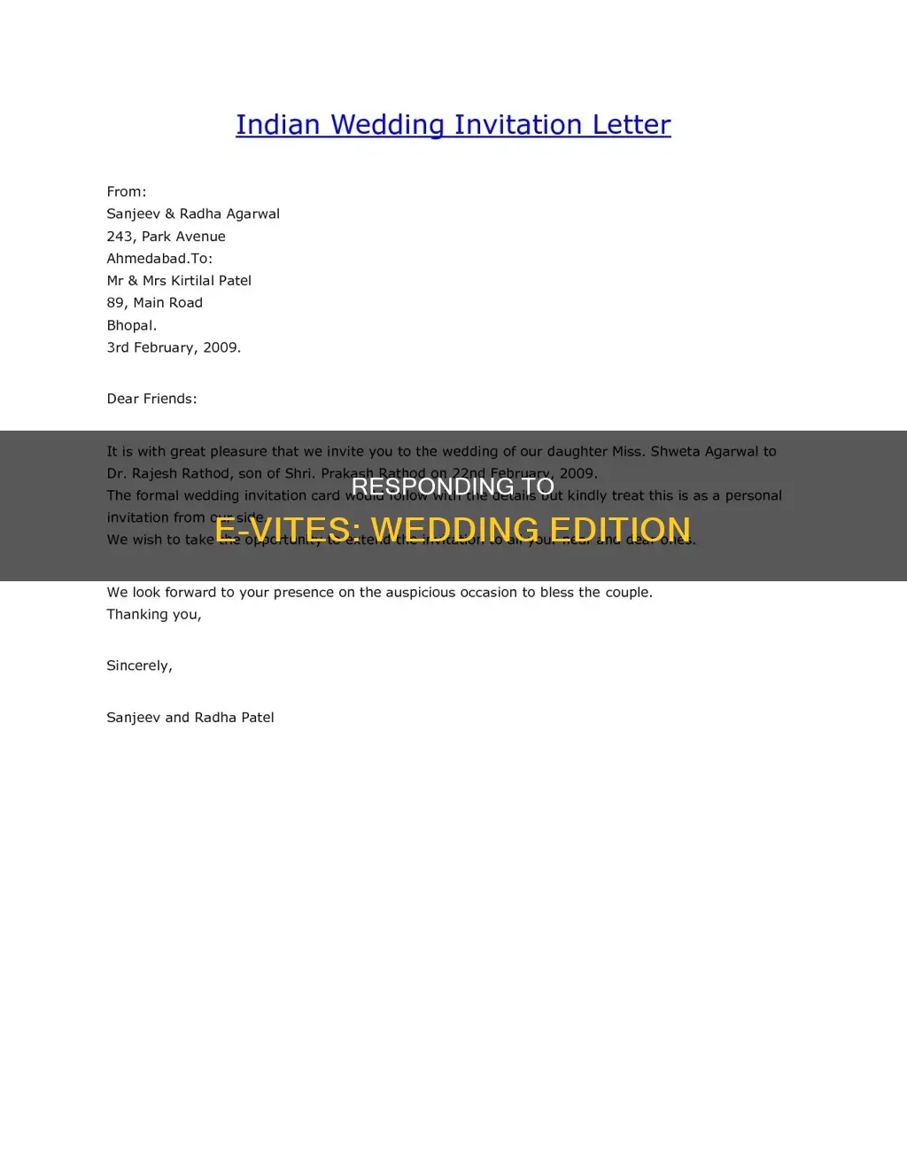 how ro responce to e-mail wedding invitation