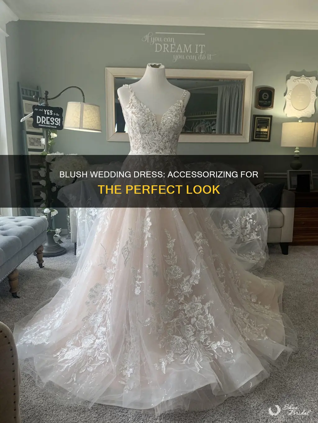 how to accessorize a blush wedding dress