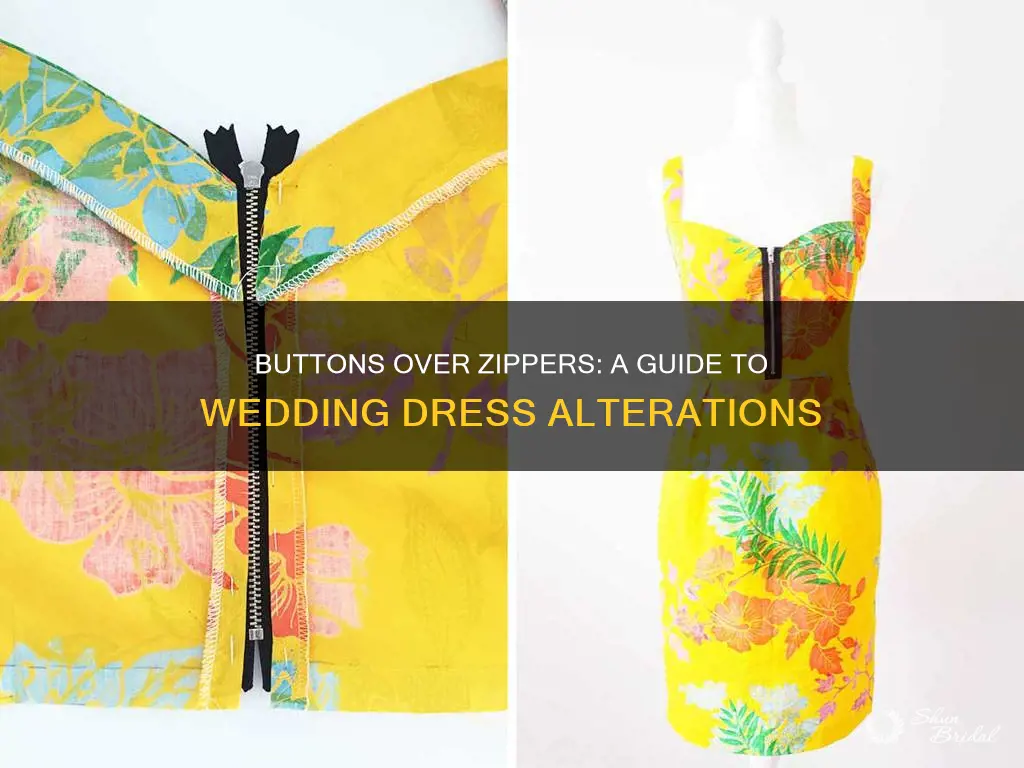 how to add non functioning buttons over zipper wedding dress