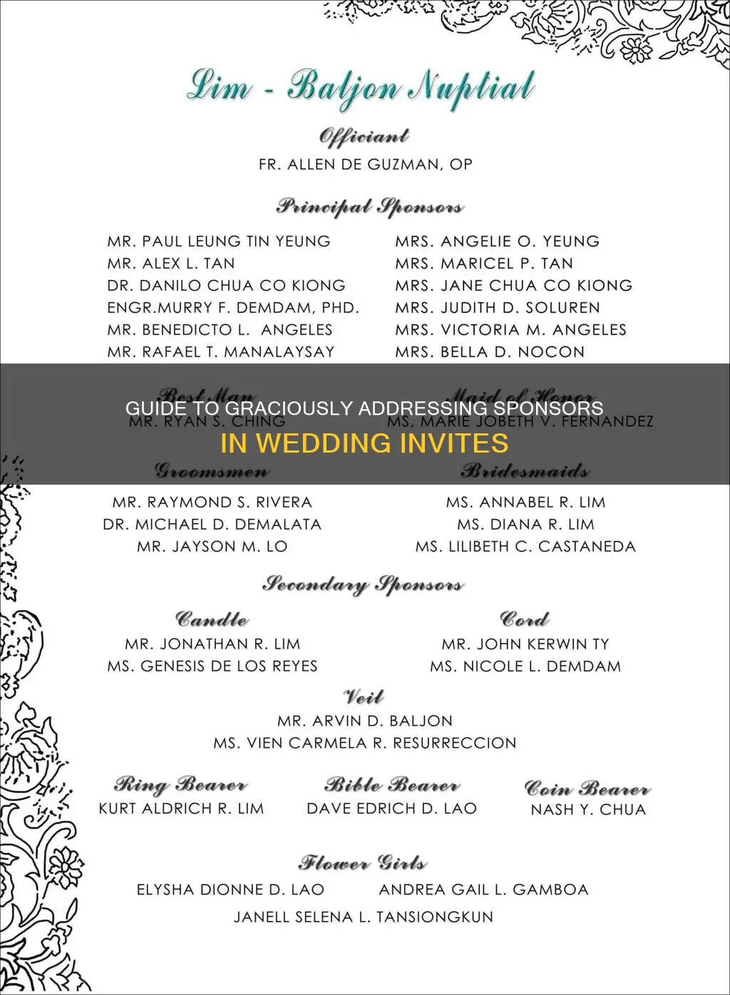 how to address sponsors for wedding in invitation