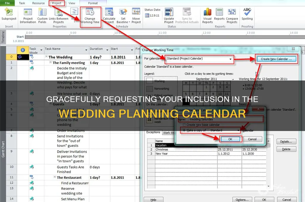 how to ask to be added to a wedding calendar