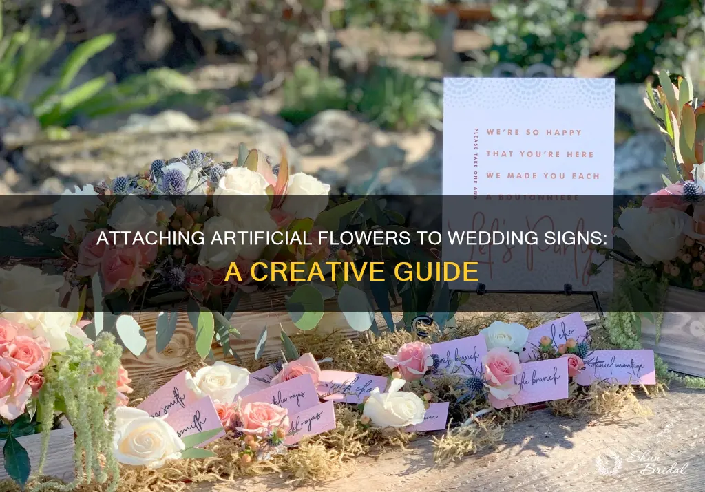 how to attach fake flowers to wedding sign