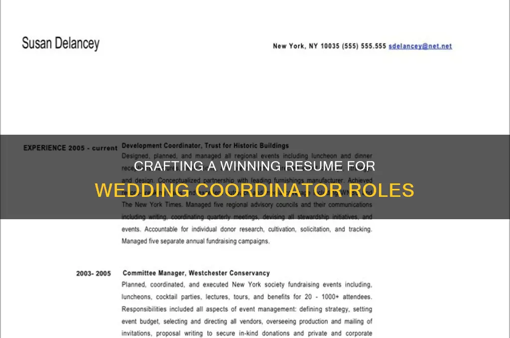 how to compose a resume for a wedding coordinator