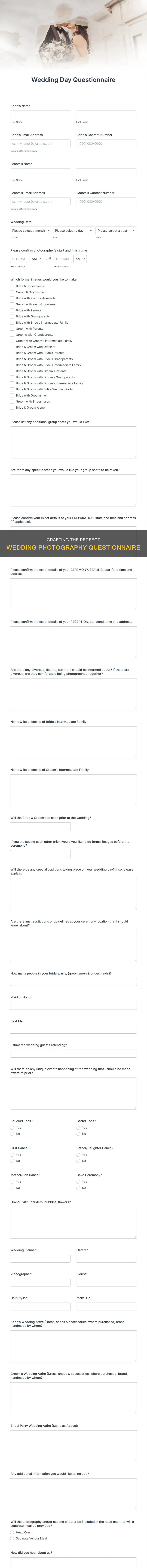 how to create a wedding photography questionnaire