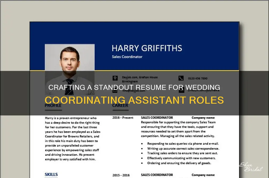 how to describe wedding coordinating assistant on resume