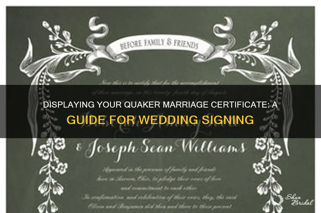 how to display quaker marriage certificate at wedding for signing