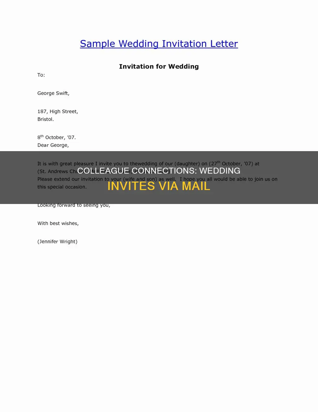 how to invite colleagues for wedding through mail