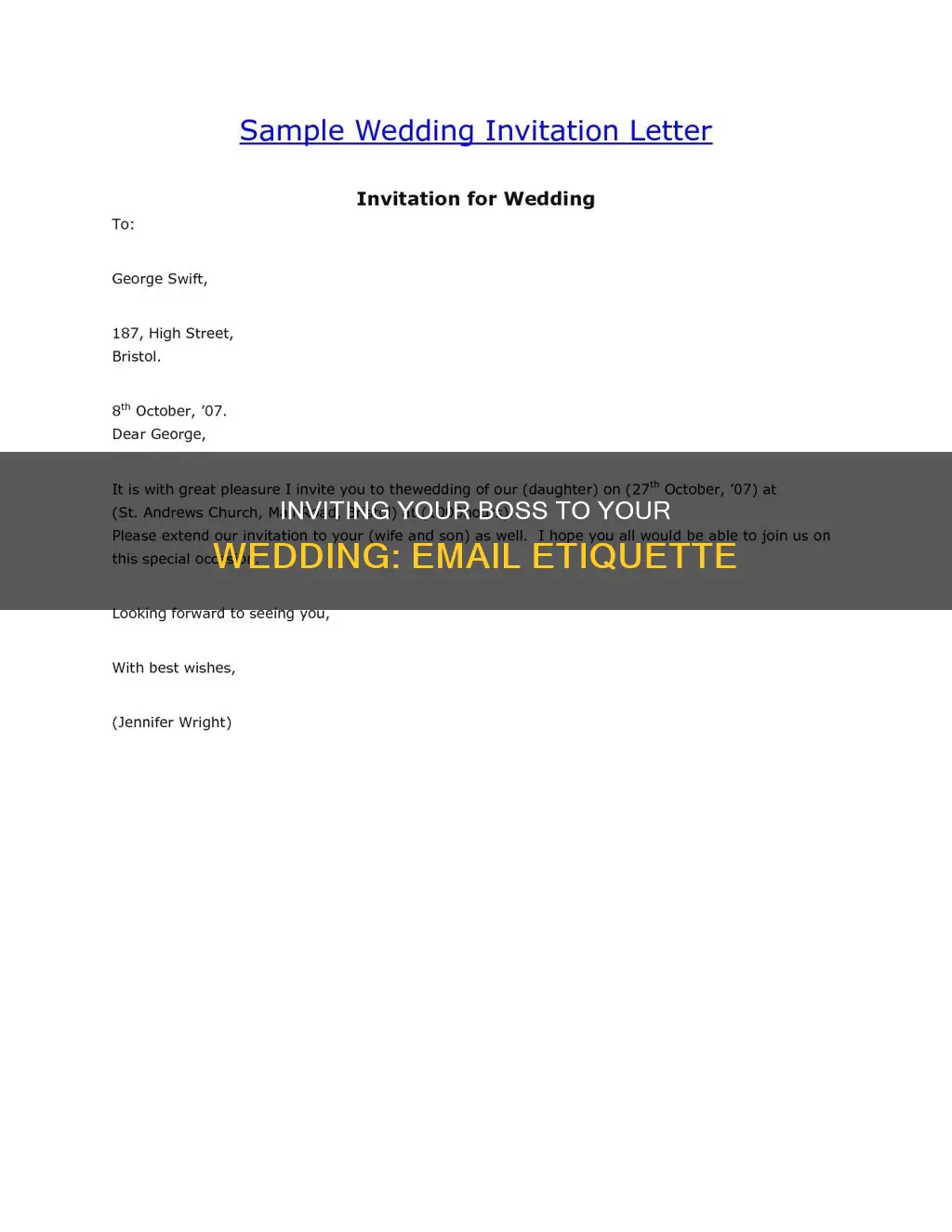 how to invite your boss to your wedding email