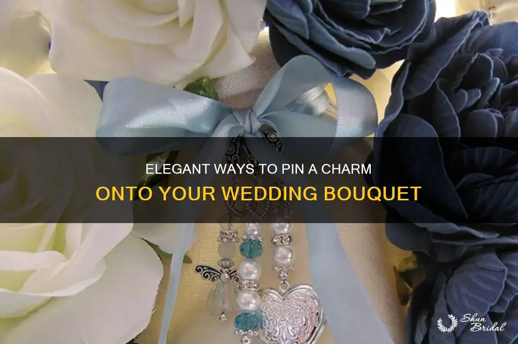 how to pin charm onto wedding bouquet