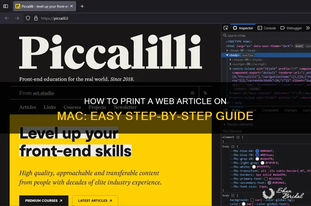 how to print a wed article mac