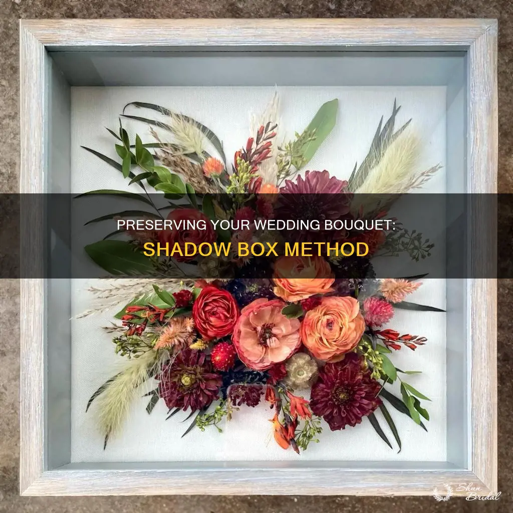 how to put wedding bouquet in shadow box
