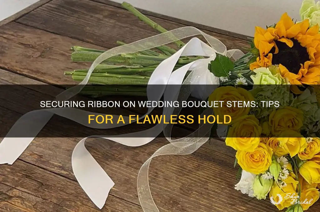 how to secure ribbon wrapped on stems of wedding bouquets
