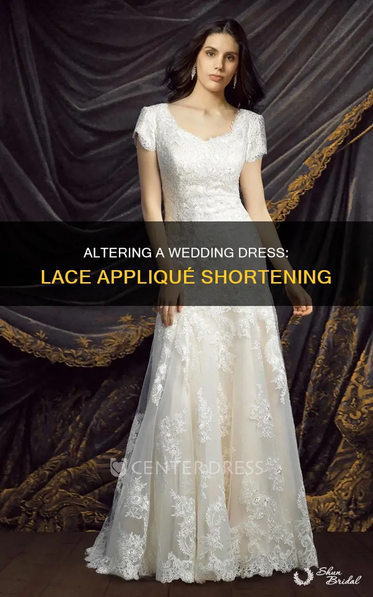 how to shorten a lace applique wedding dress