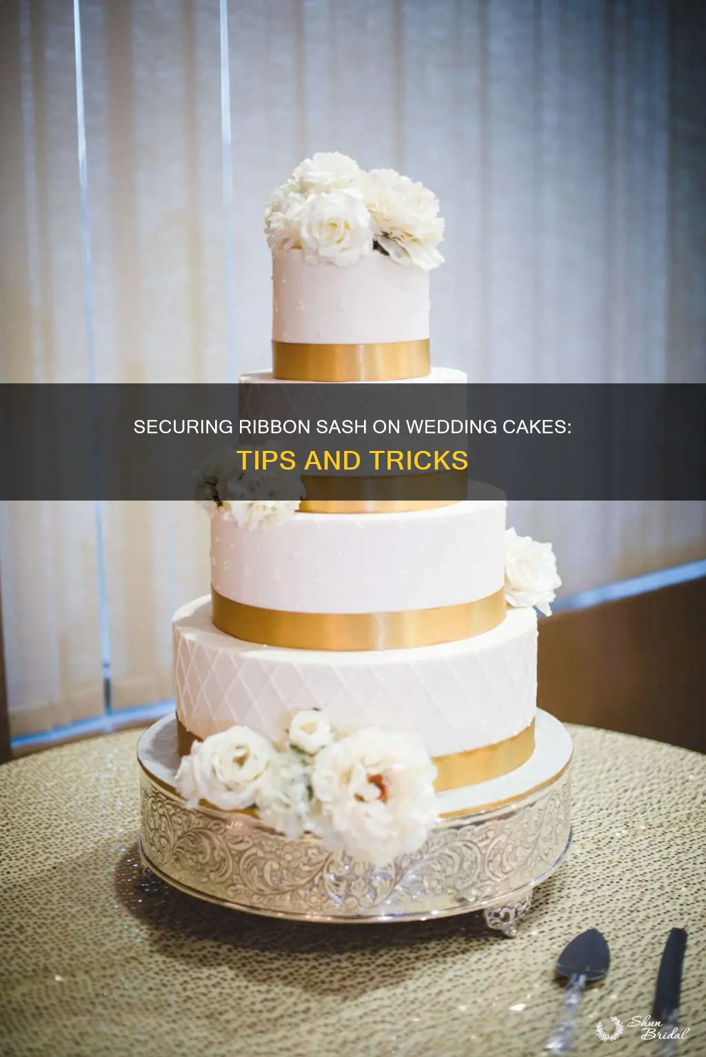 how to stick ribbon sash to wedding cakes