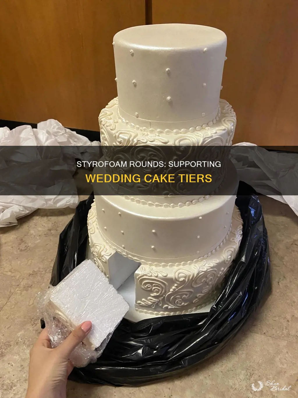 how to use styrofoam rounds for wedding cake tiers