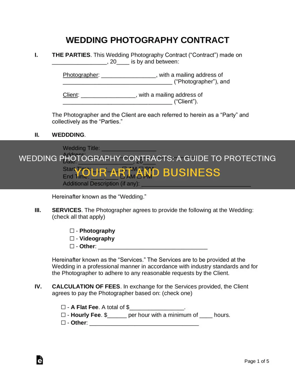 how to write a contract for wedding photography