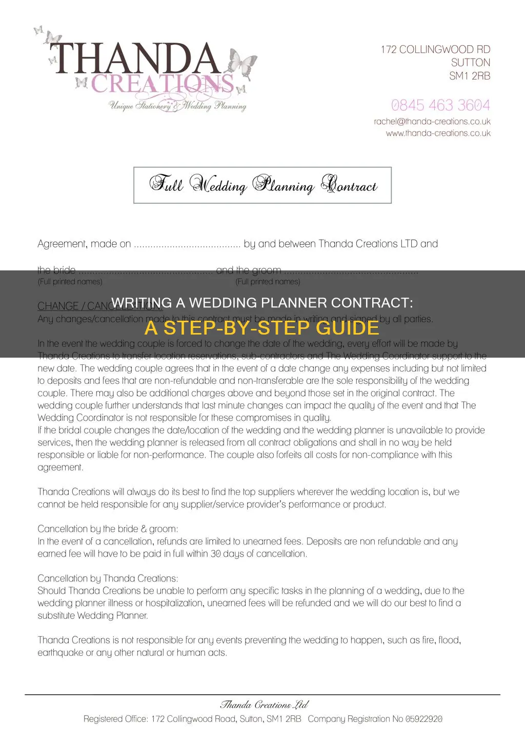 how to write a wedding planner contract